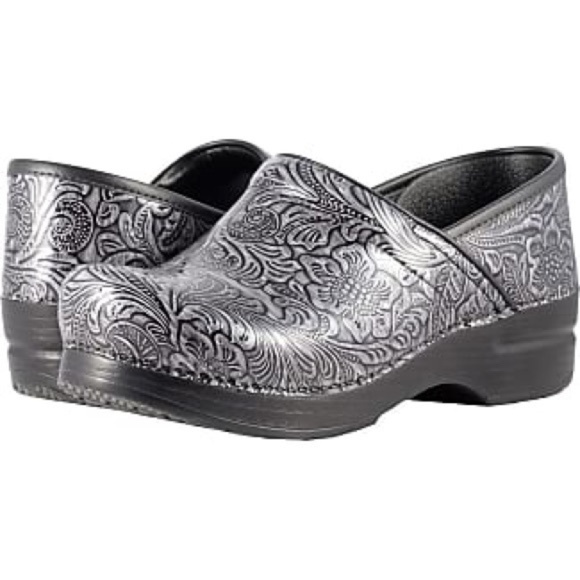 Dansko Shoes - Dansko Women's Wide Pro Clog, Grey Tooled Patent